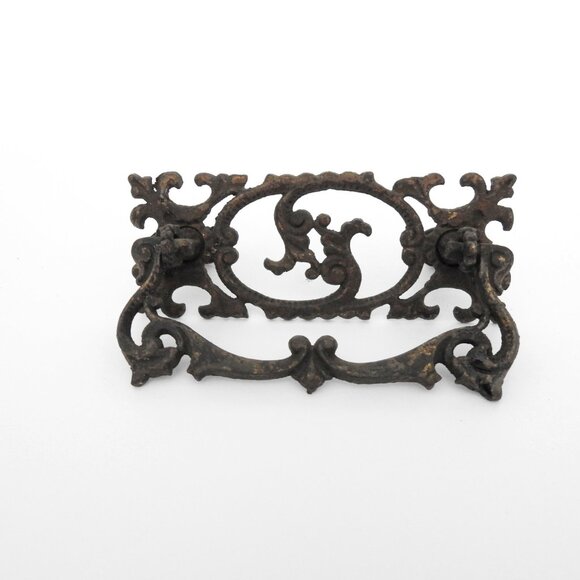 Antique Rusty Distressed Metal Filigree Drawer Pull Set of 5 Architectural - Picture 6 of 8